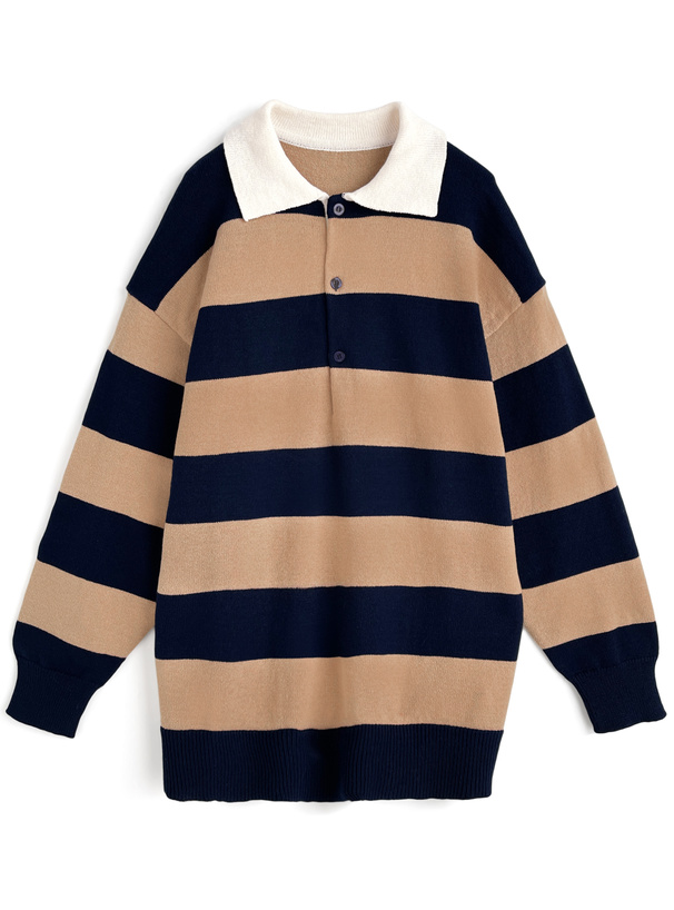 ボーダー柄ポロニットトップス[an1820] | レディースファッション通販