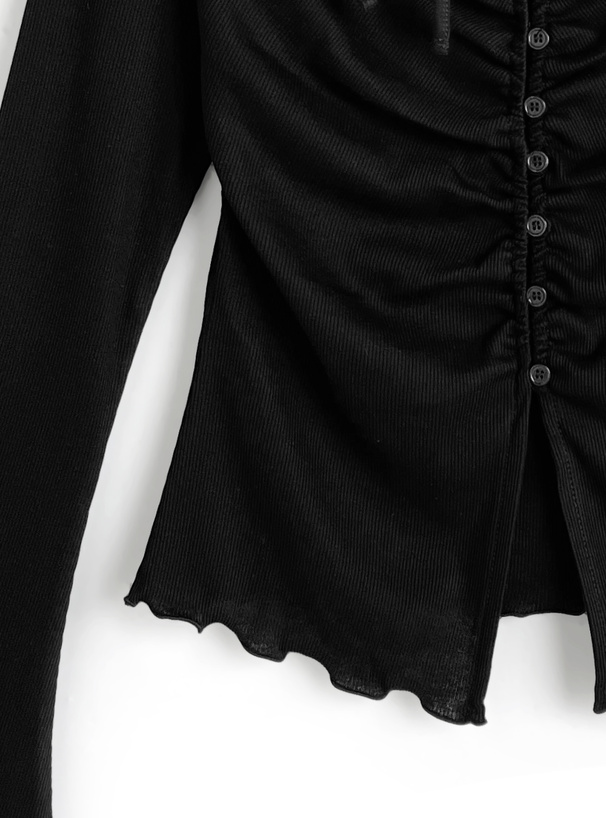 トップス Rinao タイ付きフロントギャザーボタンメロウトップス[an1824