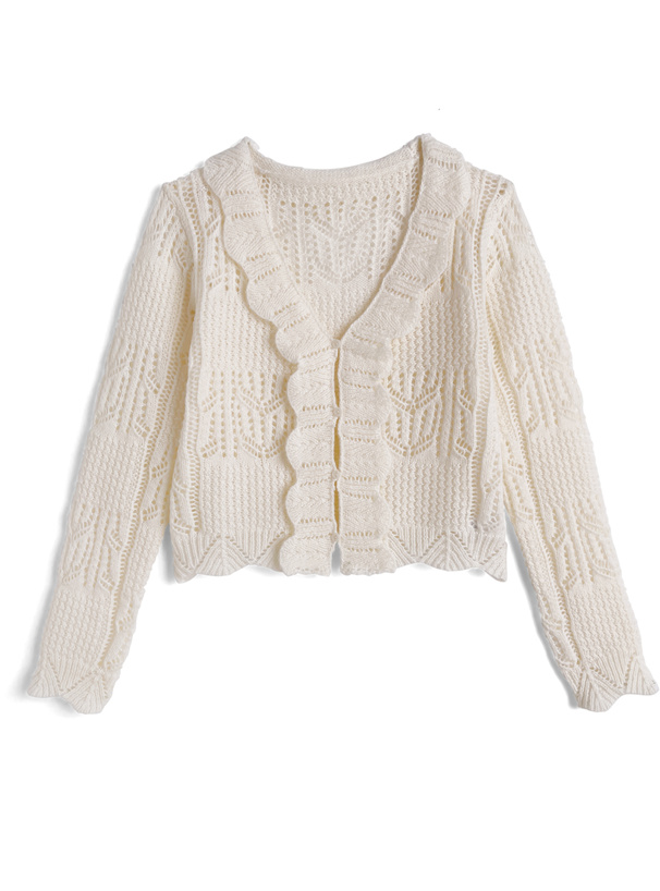 透かし編みフリルニットカーディガン