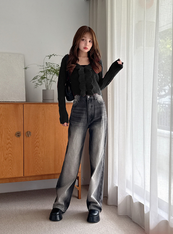 透かし編みフリルニットカーディガン