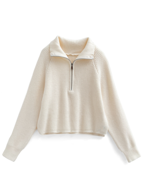 ハーブジップショート丈ニットトップス