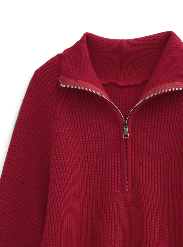 ハーブジップショート丈ニットトップス