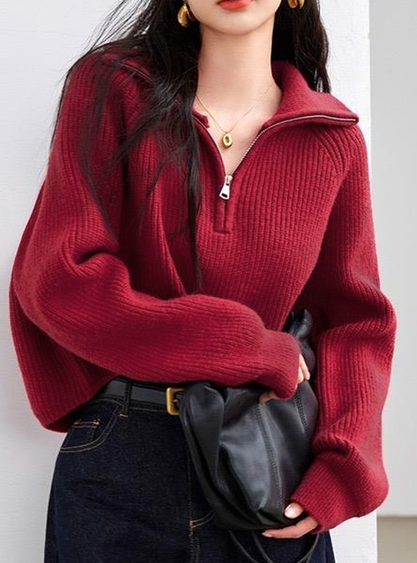 133 トップス❤️ セール】フロントZIPショート丈ニットトップス（Tシャツ