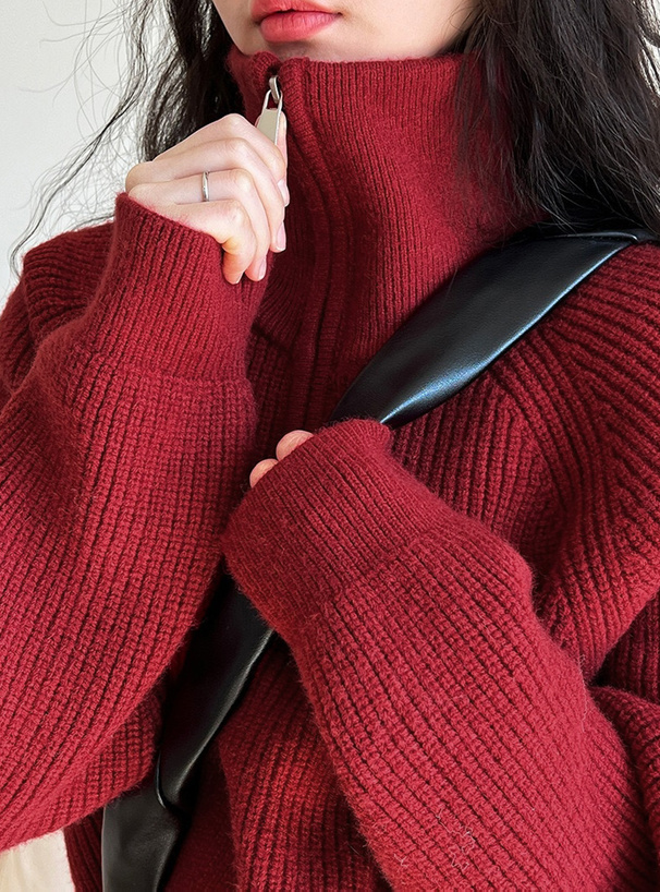 ハーブジップショート丈ニットトップス