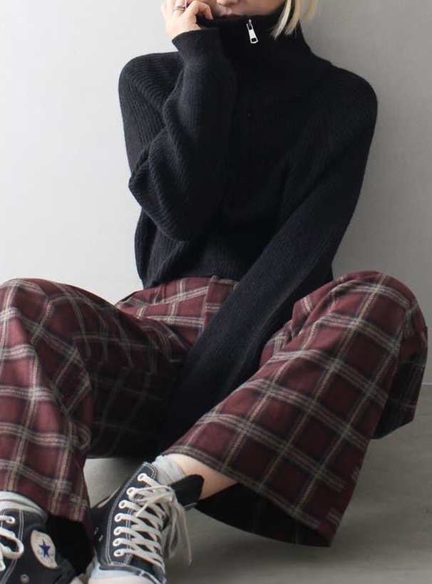 ハーブジップショート丈ニットトップス