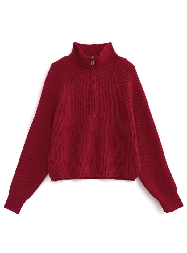 ハーブジップショート丈ニットトップス