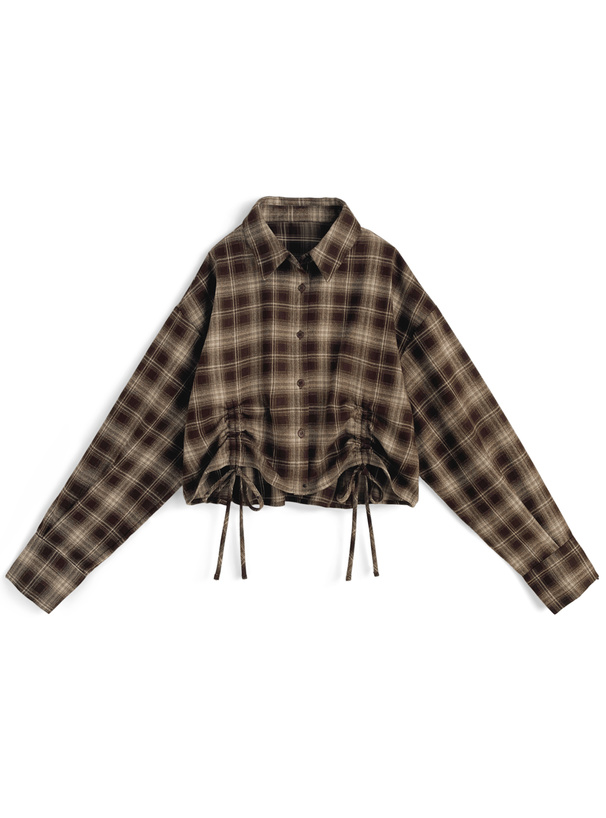 チェック柄ドロストショート丈シャツ[an1830] | レディース