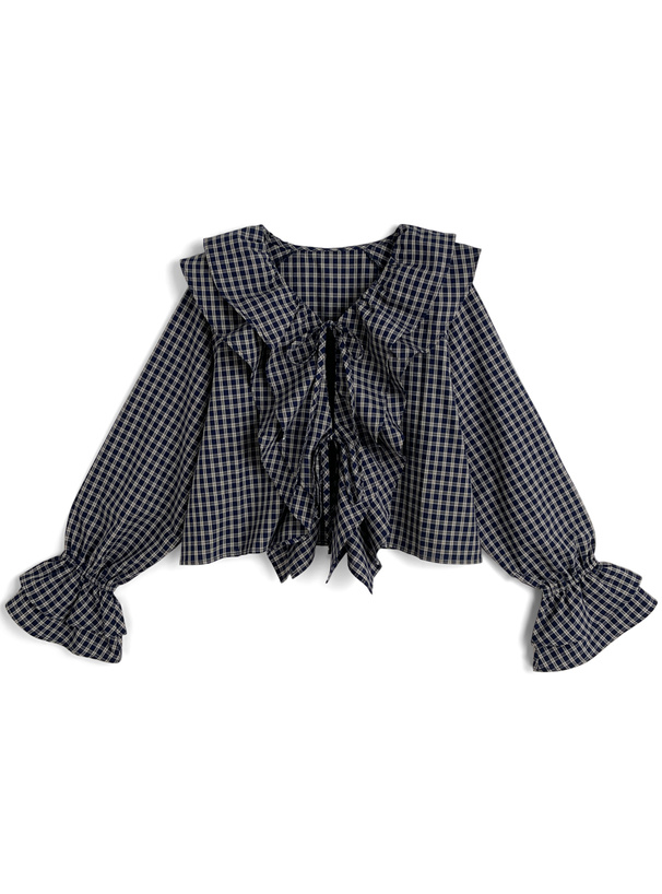 チェック柄ラッフルフリルブラウス[an1831]