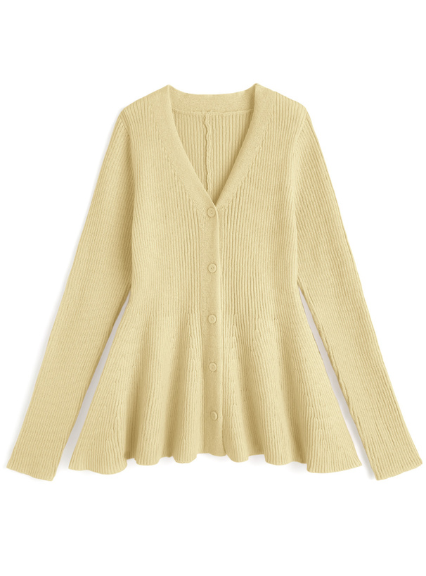 Vネックペプラムリブニットカーディガン