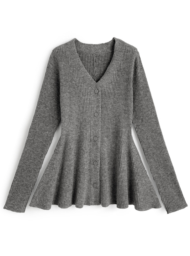 Vネックペプラムリブニットカーディガン[an1832] | レディース