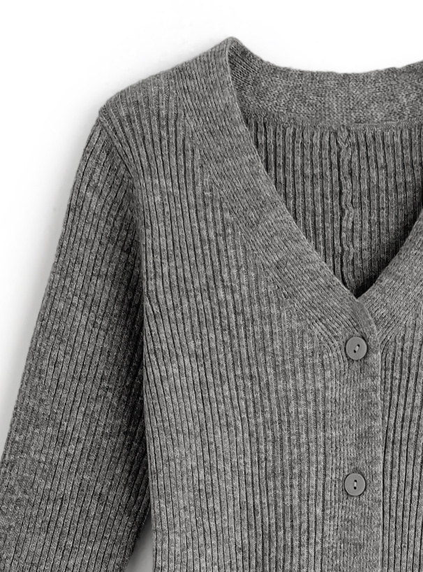 PLATINUM グレー プリーツカーディガン ラメ畦編みVネックニットカーディガン | アフタヌーンティー公式