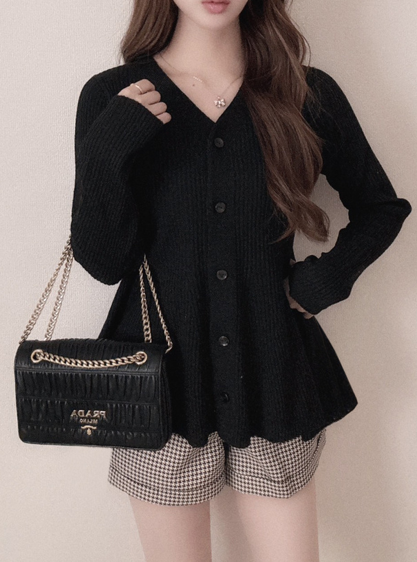 Vネックペプラムリブニットカーディガン