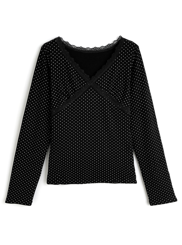 ドット柄Vネックレーストップス[an1833] | レディースファッション通販