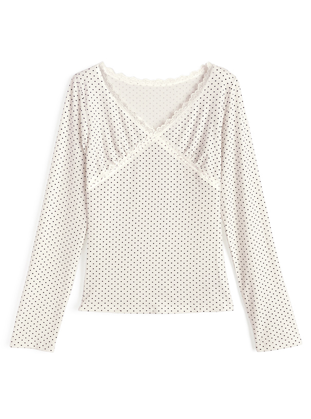 ドット柄Vネックレーストップス[an1833] | レディースファッション通販