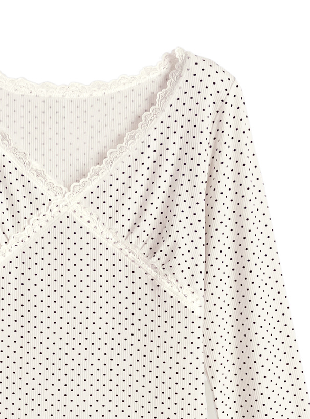 ドット柄Vネックレーストップス[an1833] | レディースファッション通販