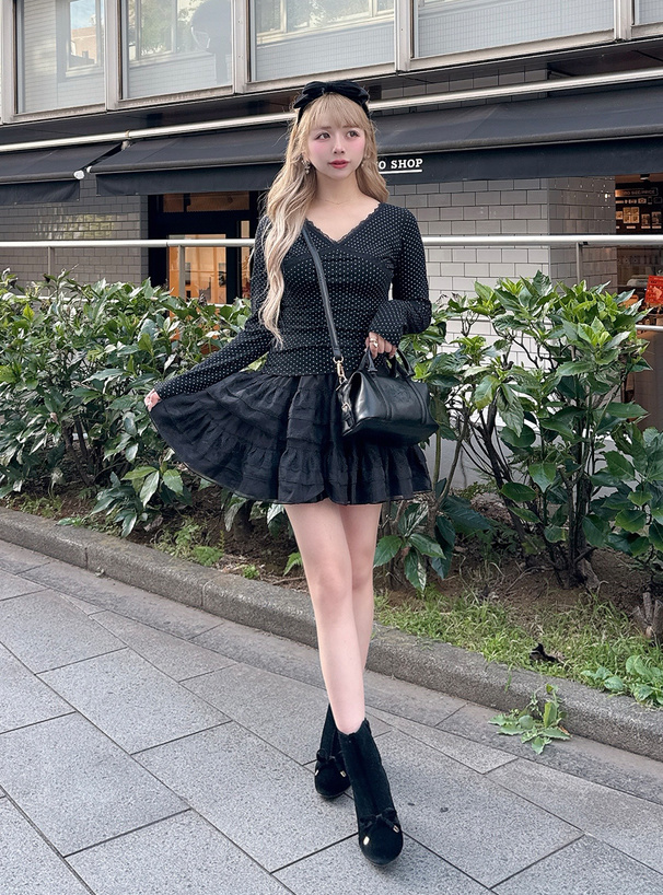 ドット柄Vネックレーストップス[an1833] | レディースファッション通販