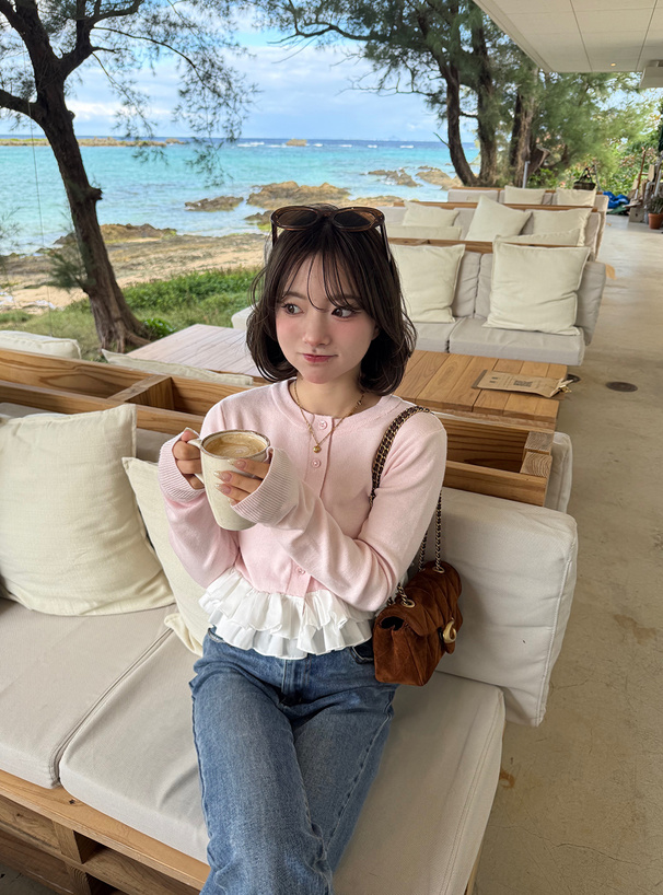 フリルドッキングニットカーディガン