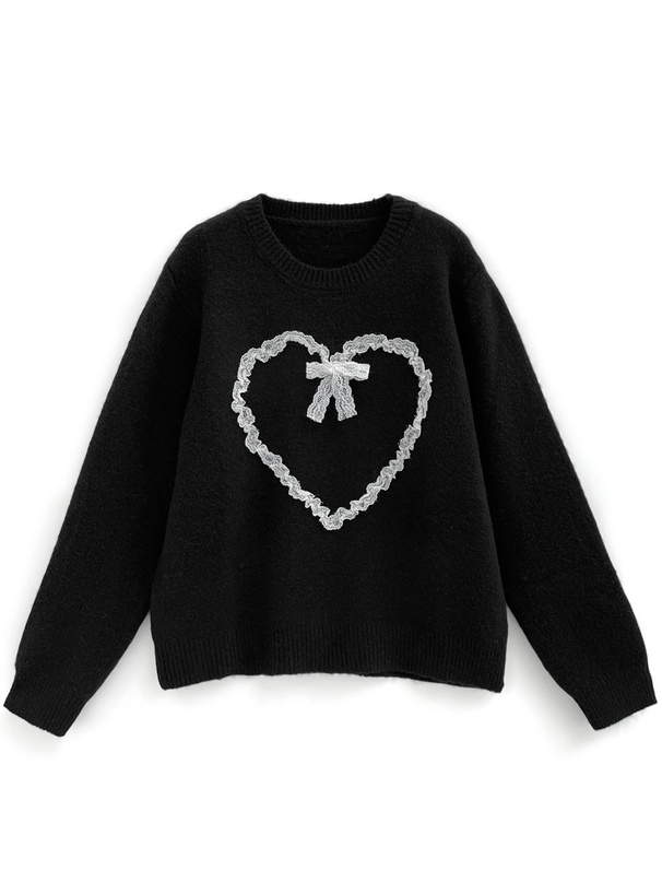 レースリボンハートニットトップス[an1836]