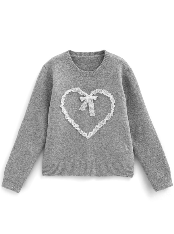レースリボンハートニットトップス