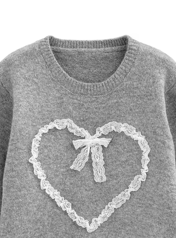 レースリボンハートニットトップス