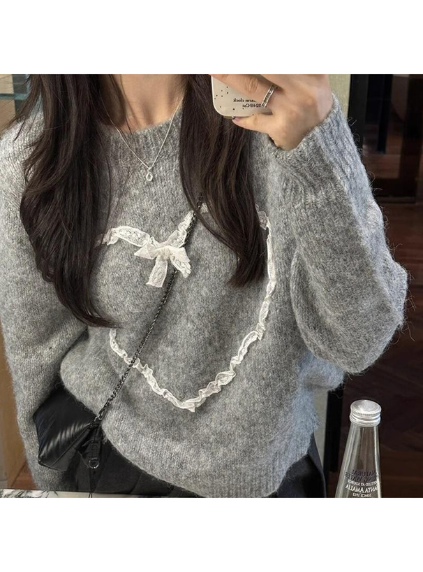 レースリボンハートニットトップス[an1836] | レディースファッション