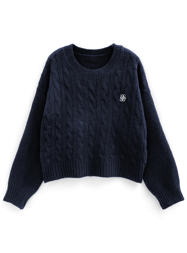 ロゴ刺繍ケーブル編みニットトップス[an1837]
