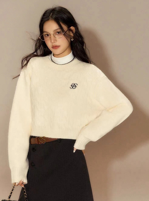 ロゴ刺繍ケーブル編みニットトップス[an1837] | レディース