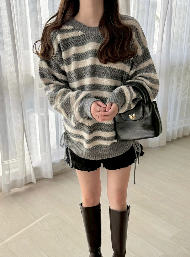 ボーダー柄ドロストニットトップス[an1838] | レディースファッション