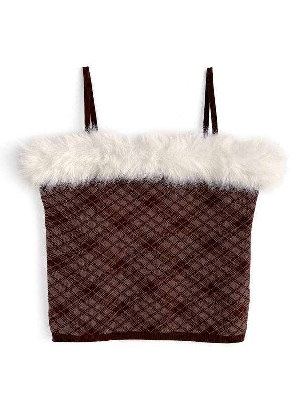 アーガイル柄ファーキャミソール×ボレロニットアンサンブル