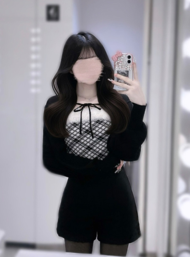 アーガイル柄ファーキャミソール×ボレロニットアンサンブル