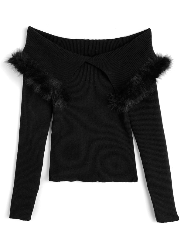 ファーケープリブニットトップス