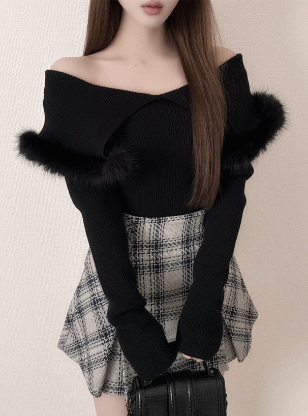 ファーケープリブニットトップス[an1841] | レディースファッション