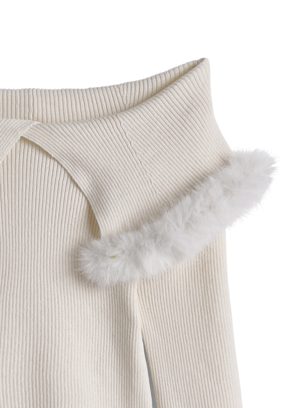 ファーケープリブニットトップス