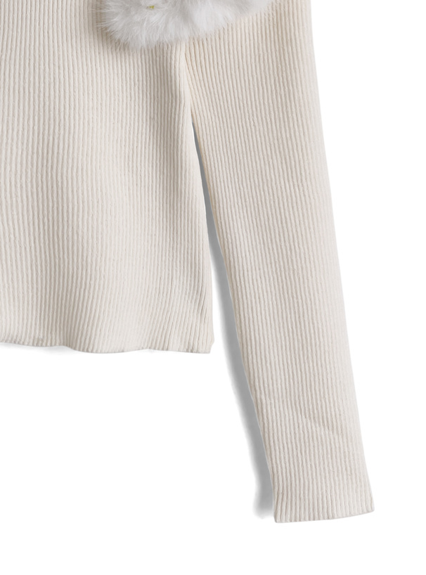 ファーケープリブニットトップス