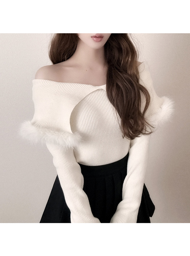 ファーケープリブニットトップス[an1841] | レディースファッション
