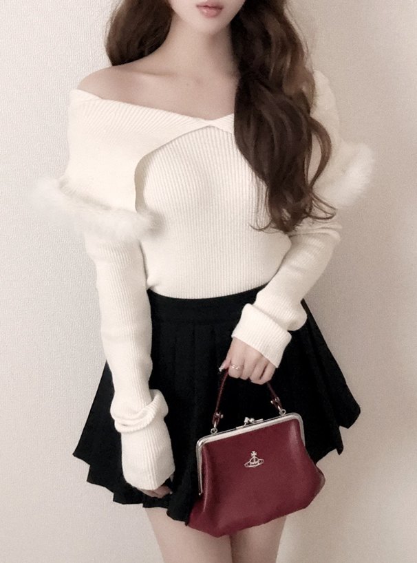 ファーケープリブニットトップス[an1841] | レディースファッション