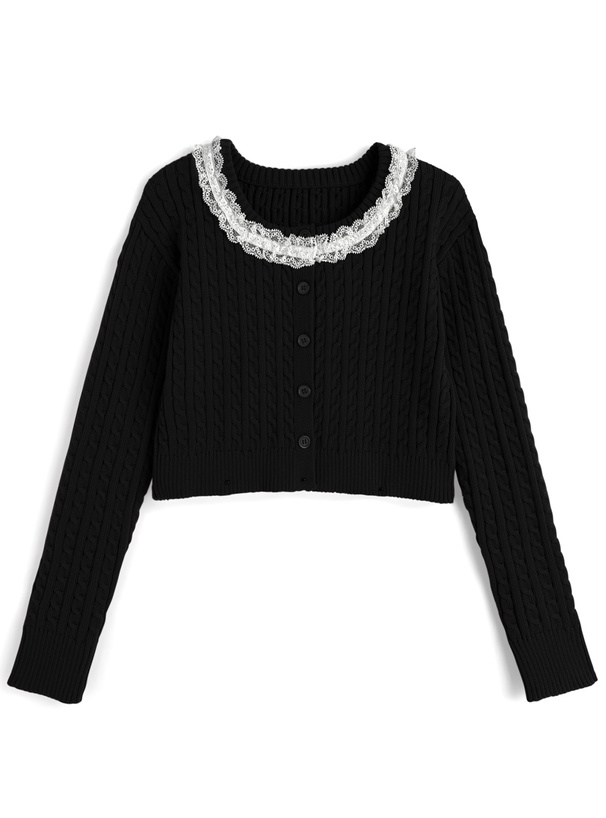 ケーブル編みレースニットカーディガン[an1842]