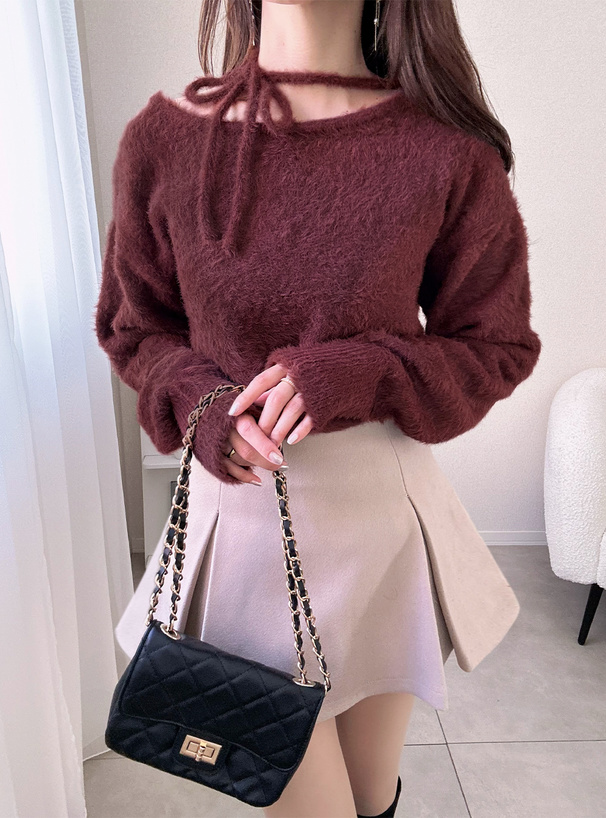 タイ付きシャギーニットトップス[an1843] | レディースファッション