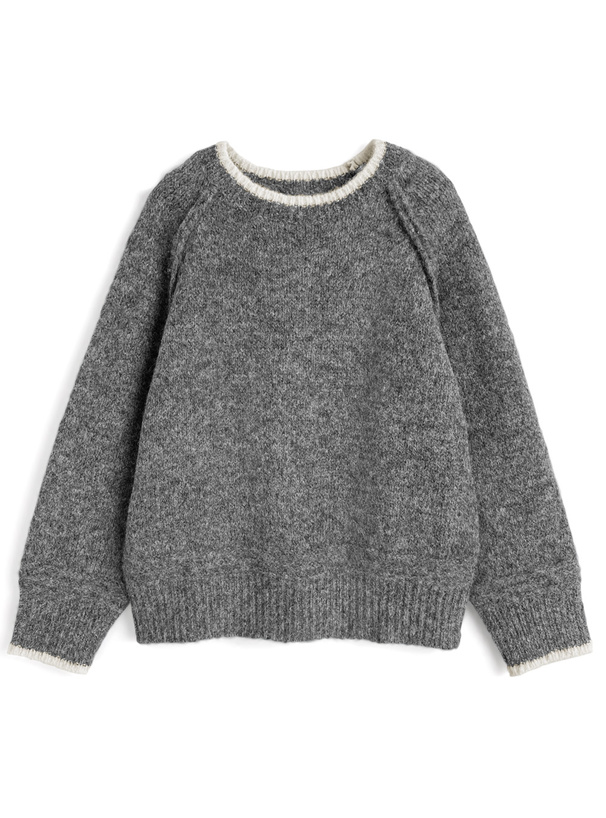 ウール混配色ラグランニットトップス