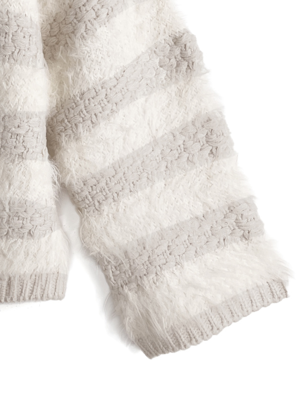 ボーダー柄シャギーニットトップス