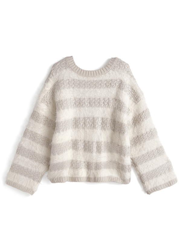 ボーダー柄シャギーニットトップス