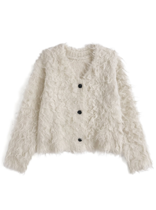 Vネックシャギーニットカーディガン[an1855] | レディースファッション