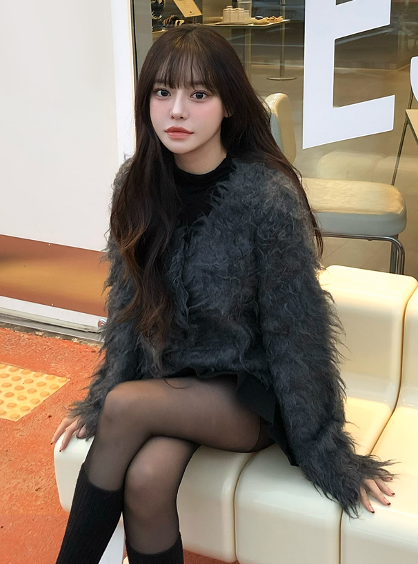 Vネックシャギーニットカーディガン[an1855] | レディースファッション