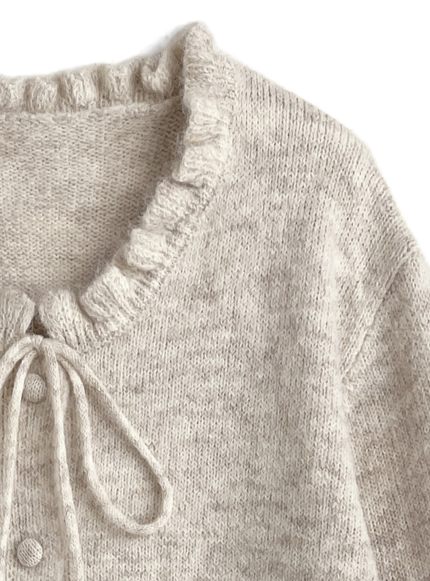 フリルネックリボンニットカーディガン