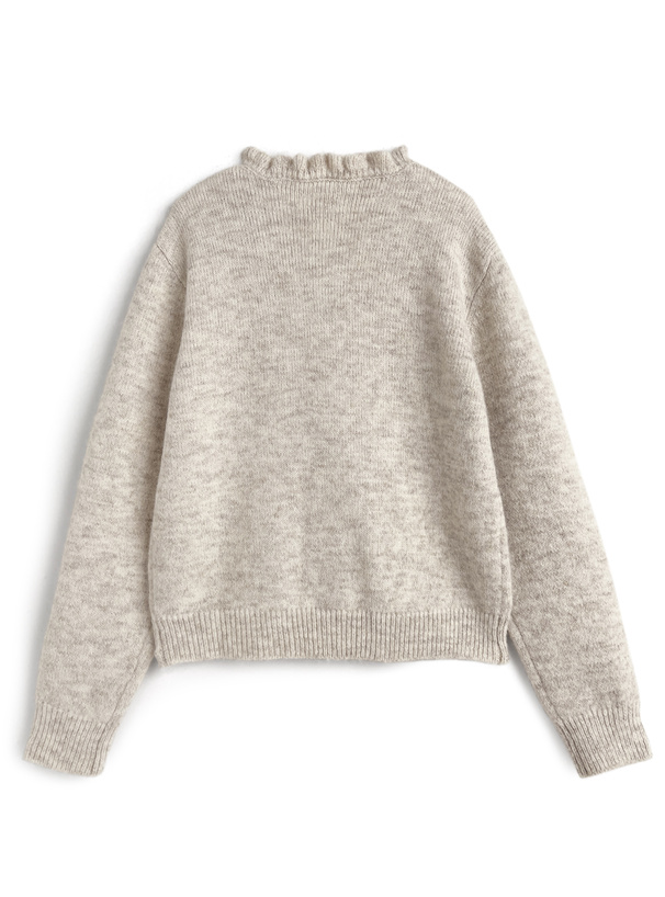 フリルネックリボンニットカーディガン