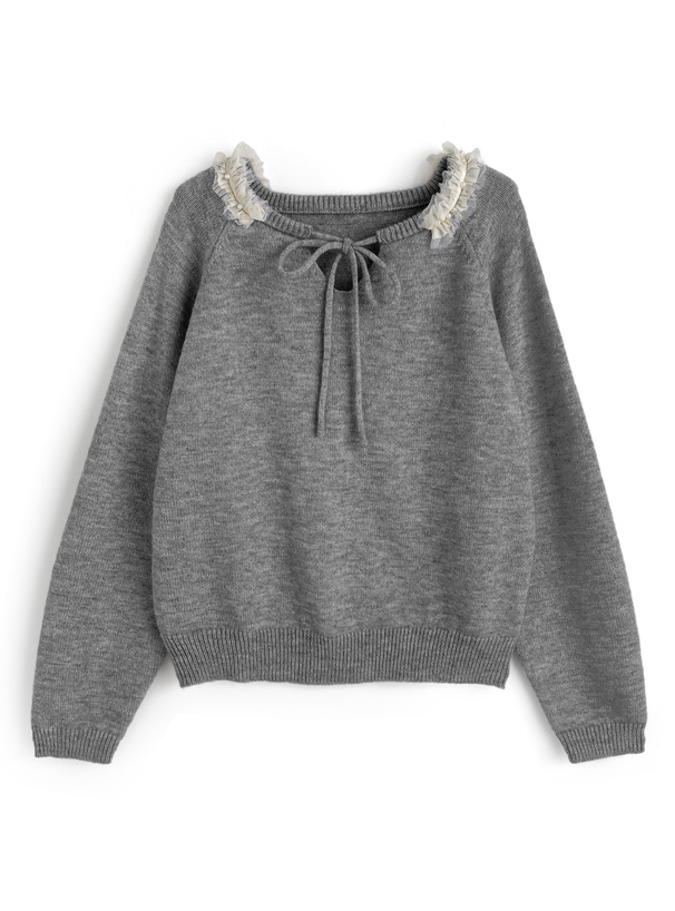 フリルリボンニットトップス