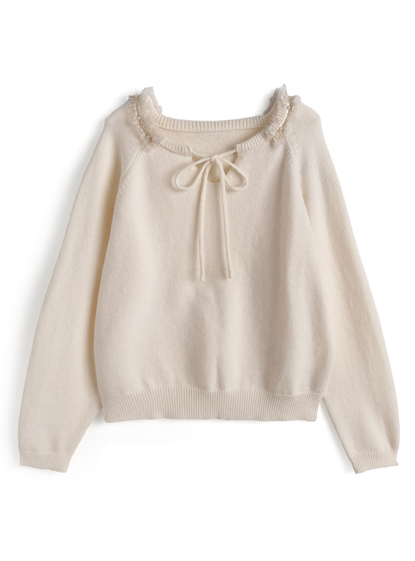 フリルリボンニットトップス