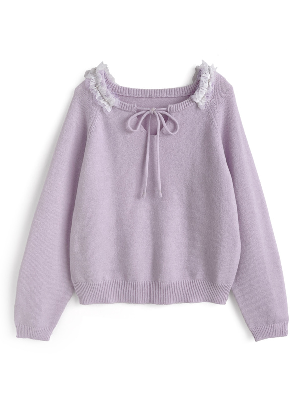 フリルリボンニットトップス