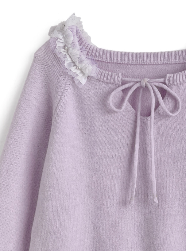 フリルリボンニットトップス