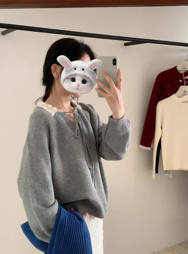 フリルリボンニットトップス